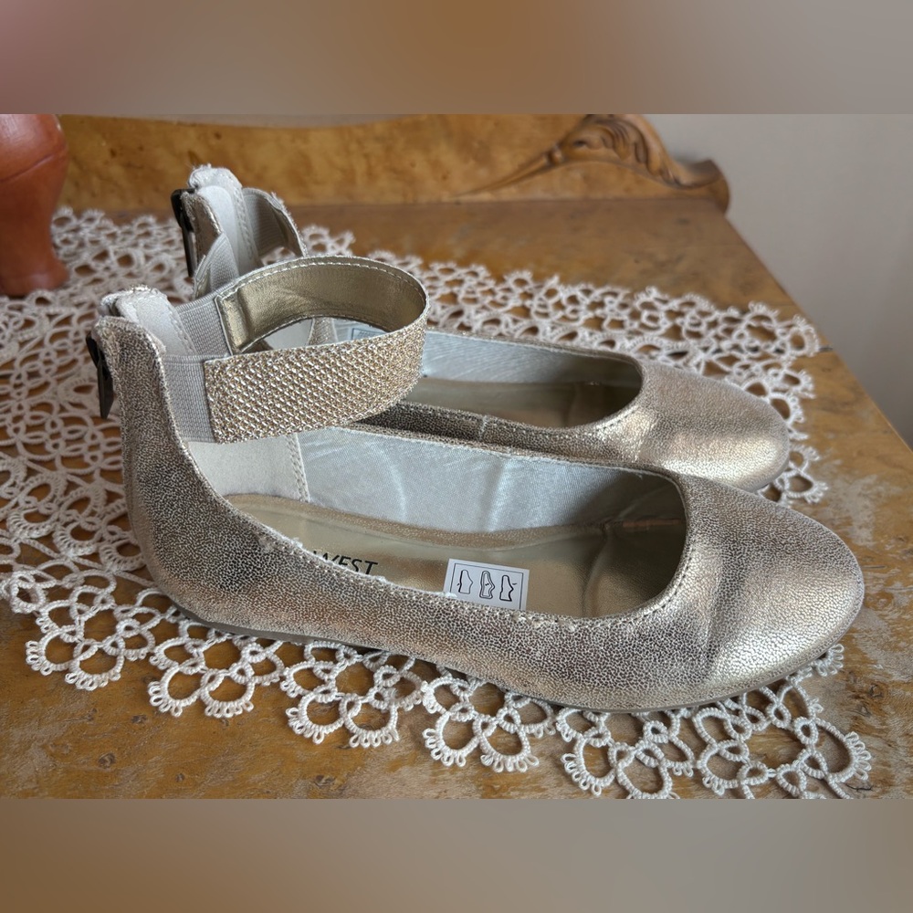 Nine West Metallic Gold Mary Jane Flats with Ankle Strap